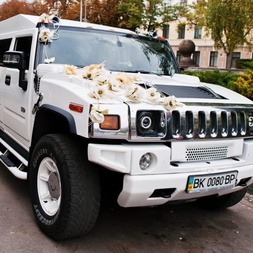 Tarnopol, Ukraine - October 09, 2016: White luxury limousine Hummer H2